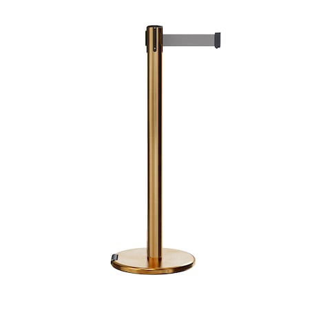 Montour Line Retractable Belt Rolling Stanchion, 2.5ft Sat.Brass Post 11ft. Lt Gry P400RL-SB-LGY-110